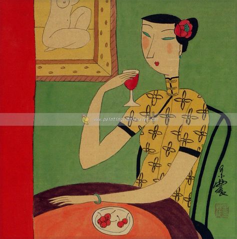 https://paintingswholesaler.com/pic.asp?b%7C33%7CirHfPh36p65KvPM3%7C82371%20Asian%20Woman%20Tasting%20Red%20Wine Chinese Picture, Chinese Folk Art, Chinese Woman, Modern Art Painting, Chinese Illustration, Chinese Artwork, Japon Illustration, Art Painting Gallery, Indian Folk Art