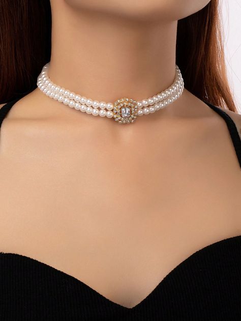 Multicolor  Collar  Zinc Alloy   Embellished   Women's Fashion Jewelry Neck Accessories Women, Pearl Choker Wedding, Jewel Choker, Diy Jewelry Set, Glam Jewelry, Pearl Collar, Pretty Jewelry Necklaces, Art Jewelry Design, Sweet Jewelry