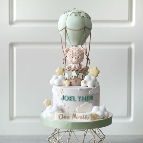 Hot Air Balloon Baby Shower Cake, Toddler Birthday Cakes, Hot Air Balloon Cake, Cake Design Inspiration, Baby First Birthday Cake, S Cake, Baby Shower Cakes For Boys, Cake Topper Tutorial, Balloon Cake