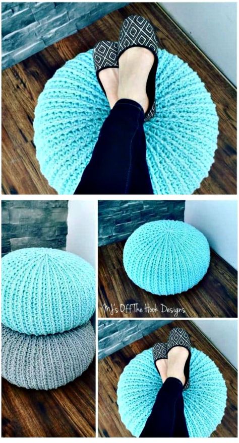 Crochet Floor Pouf, Crochet Pouf Pattern, Free Crochet Patterns For Beginners, Crochet Pouf, Beau Crochet, Crochet Patterns Free Beginner, Floor Pouf, Diy And Crafts Sewing, Crochet Cushions