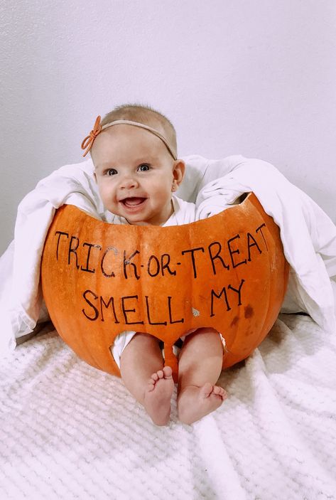 My First Halloween Pumpkin Painting, 1st Halloween Pumpkin Painting, One Year Old Halloween Pictures, Pumpkin With Pacifier, First Halloween Picture Ideas, Trick Or Treat Smell My Feet Pumpkin, Halloween Theme Newborn Photos, Baby’s First Halloween Pumpkin Carving, Babies First Halloween Pumpkin