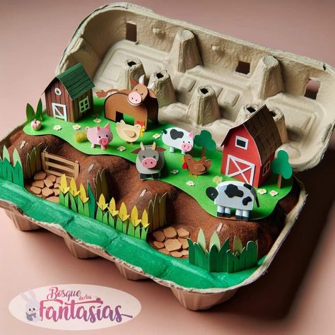 Diorama Ideas For Kids School Projects Shoe Box Animal Habitats, Farm Diorama Ideas For Kids, Ecosystem Project, Farm Diorama, Egg Carton Art, Recycled Toys, Toddler Painting, Farm Craft, Recycled Crafts Kids