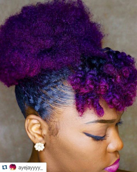 ❤️ Purple Natural Hair, Pineapple Hairstyle, Pelo Afro, Dyed Natural Hair, Afro Puff, Natural Hair Beauty, 4c Hair, Twist Out, Short Natural Hair Styles