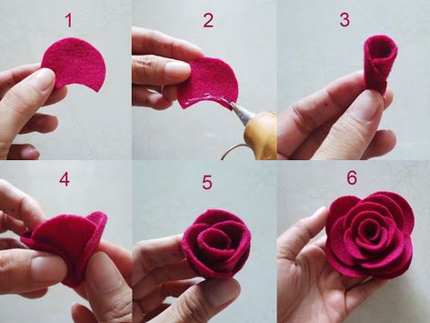 Membuat Bunga Rose dari Flanel Buku Diy, Felt Bouquet, Felt Flower Tutorial, Felt Flowers Diy, Felt Roses, Fabric Flowers Diy, Flower Template, Felt Flower, Felt Diy