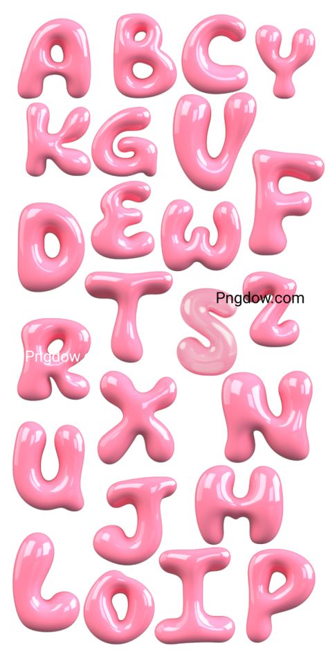 Pink alphabet letters, available in a variety of shapes and sizes, make a fun and unique addition to any nursery or Pink Bubble Letters, 3d Bubble Letters, Pink Letters Alphabet, Pink Alphabet Letters, Pink Cutouts, Cutecore Posters, 3d Alphabet Letters, Bubble Writing Font, Fonts Bubble