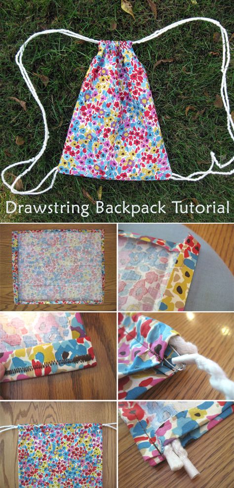 Drawstring Backpack Tutorial ~ Free-Tutorial.net Drawstring Backpack Tutorial, Drawstring Backpack Pattern, Hobo Bag Tutorials, Quilters Bag, Drawstring Bag Tutorial, Diy Backpack Pattern, Drawstring Bag Tutorials, Backpack Pattern Sewing, Backpack Sewing