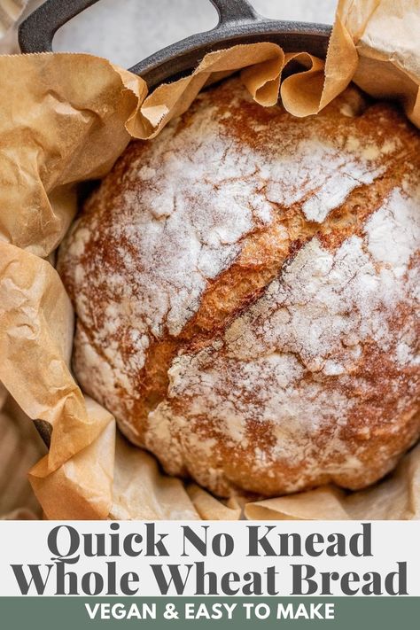 This No Knead Whole Wheat Bread is healthy, soft, flavorful and bakes to perfection in a Dutch oven. Made using a quick rise method and perfect for beginners. No Knead Whole Wheat Bread, Einkorn Recipes, Honey Wheat Bread, Wheat Bread Recipe, Dutch Oven Bread, Beer Cheese Soups, Healthy Bread Recipes, Yeast Bread Recipes, Cooking Bread