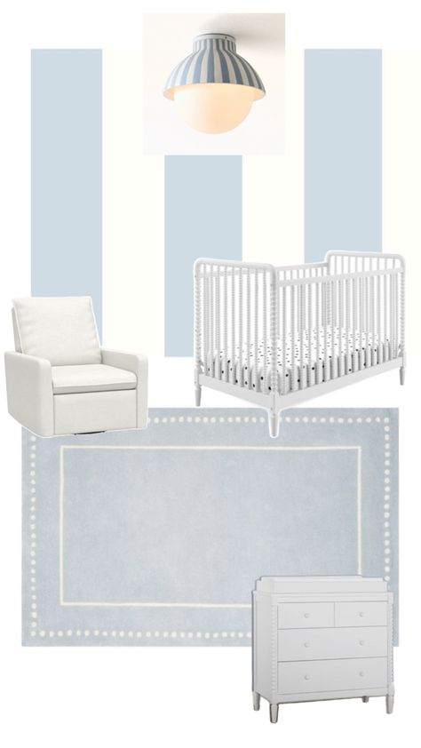 Blue and White striped nursery inspiration Trending Nursery Themes 2024, Light Blue Nursery Gender Neutral, Light Blue Nursery, Striped Nursery, Whimsical Wall Art, Nursery Room Design, White Nursery, Baby Boy Nursery, Blue Nursery