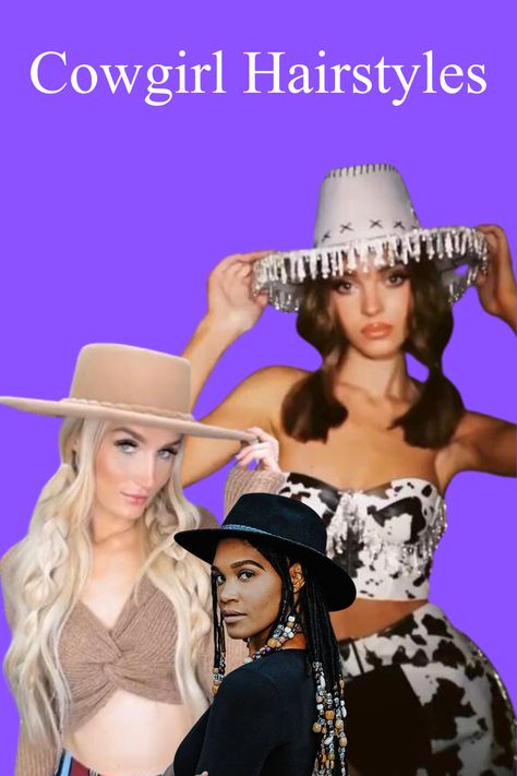 Howdy Hairdos: A Cowgirl’s Guide to Western-Inspired Hairstyles Curly Cowgirl Hair, Black Cowgirl Hairstyles, Western Ponytail Hairstyles, Country Hairstyles Cowgirls Hair, Cowgirl Hairstyles With Hats, Cowgirl Braids, Hairstyles With Cowboy Hats, Cowboy Hat Hairstyles, Hat Hairstyles Short Hair