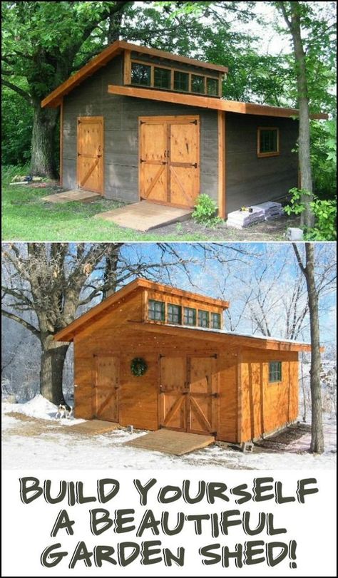 We found the ultimate garden shed! Lots of storage space, great natural light, big doors... Is this the perfect shed for your backyard? Diy Garden Shed, Wood Shed Plans, Tree Fort, Cheap Sheds, Garden Retreat, Big Doors, Backyard Buildings, Shed Building Plans, Diy Shed Plans