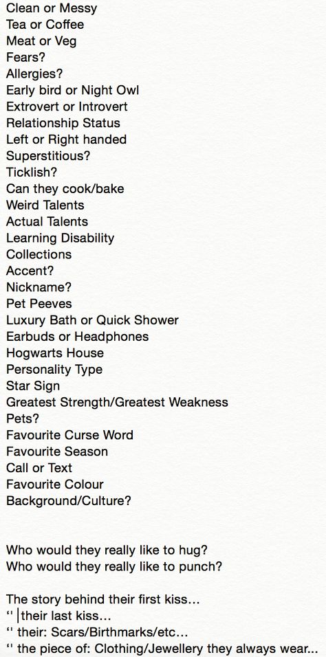 Basic Things To Know About Your Character, Things To Draw Your Character Doing, Things To Add To Character Design, How To Develop Your Characters, Places For Characters To Meet, How To Add Drama To A Story, How To Plan Book Characters, Get To Know Characters, Fun Character Quirks