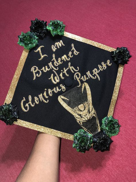 Marvel Cap Ideas For Graduation, Cap Decoration Graduation Marvel, I Am Burdened With Glorious Purpose, Greek Mythology Graduation Cap, Grad Cap Designs Marvel, Graduation Cap Marvel, Grad Cap Ideas Marvel, Star Trek Graduation Cap, Brave Graduation Cap