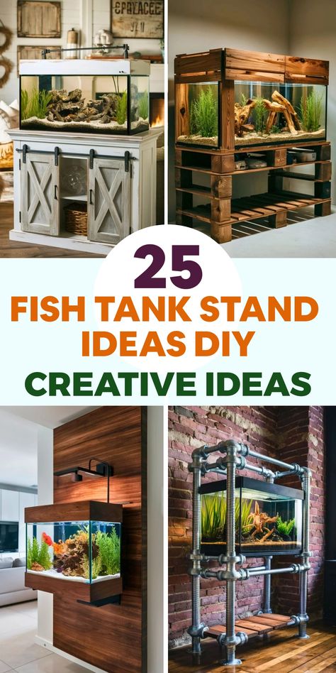 Fish Tank Stand Ideas Diy, Tank Stand Ideas, Fish Tank Stand Ideas, Diy Fish Tank Stand, Aquarium Stand Ideas, Diy Aquarium Stand, Unique Fish Tanks, Fish Tank Cabinets, Aquarium Cabinet