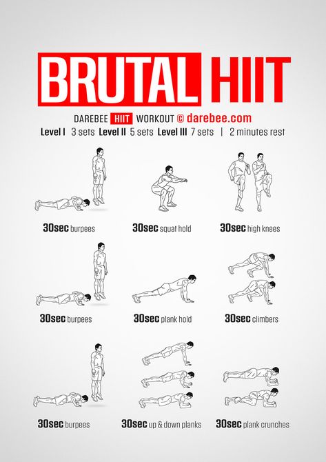 Brutal HIIT workout Hiit And Weights Workout Schedule, Darebee Cardio Workout, Brutal Hiit Workout, Hit Exercises Cardio, Circuit Training Workouts At Home, Body Weight Circuit Workout, Hit Circuit Workout, Hiit Workouts For Endomorphs, Hiit Back Workout