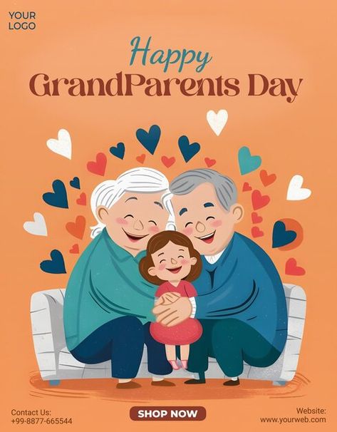 Vector happy grandparents day post banne... | Premium Vector #Freepik #vector Grandparents Day Cards, Cards Poster, Design For Social Media, Happy Grandparents Day, Happy Onam, Logo Psd, Technology Icon, International Day, Grandparents Day