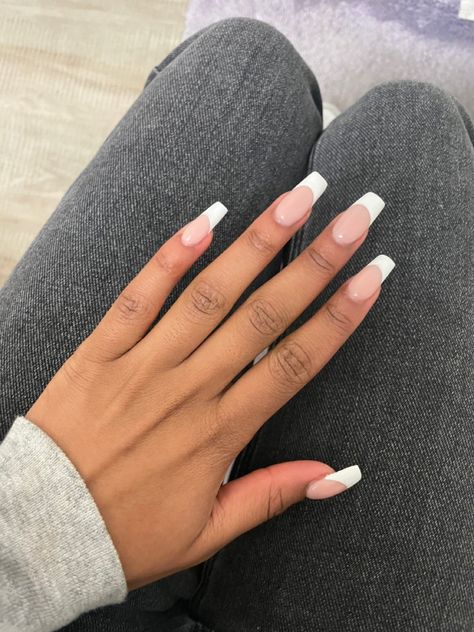 Full Set White Tip Nails, Coffin Nail Frenchies, Thick French Tip, French Tip Coffin Nails, Long French Tip Nails, White French Nails, French Tip Design, White Tip Nails, French Tip Nail Designs