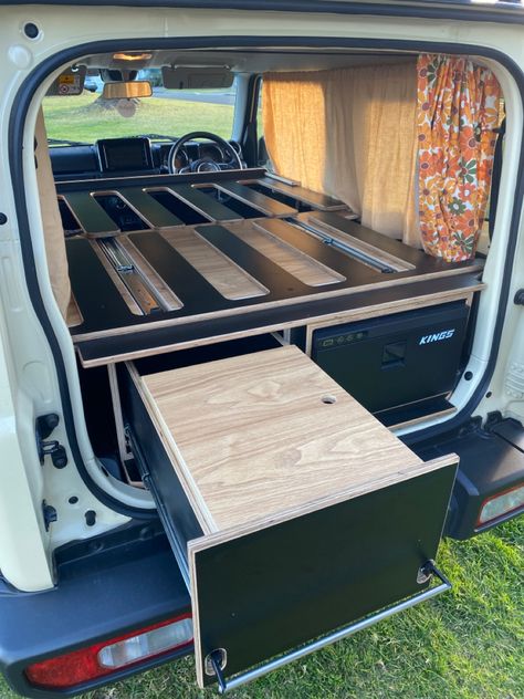 suzuki jimny camper conversion Suzuki Jimny Interior Mods, Jimny Camping Setup, Suzuki Jimny Camping Setup, Suzuki Jimny Interior Ideas, Suzuki Jimny Camper, Suzuki Samurai Ideas Interior, Suzuki Jimny Camping, Jeep Conversion, Jimny Camping