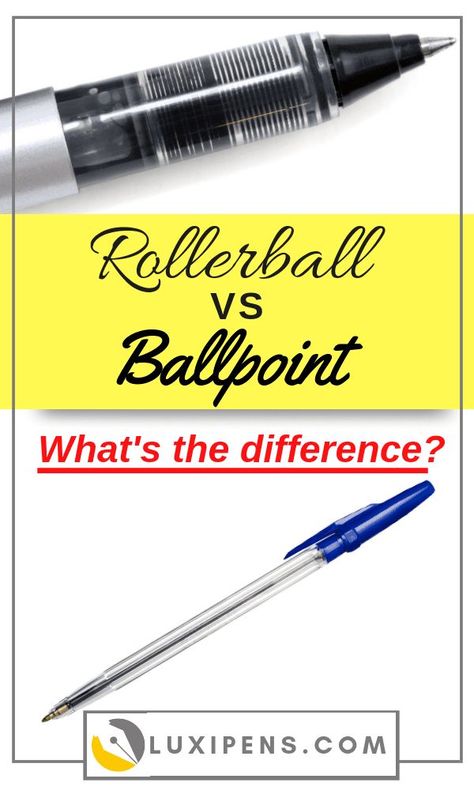 Rollerball vs. ballpoint, what's the difference?  This in-depth guide compares the difference between rollerball pens and ballpoint pens. One main difference between the two types of luxury pens is the ink. Discover the pros and cons of writing with each. #LuxiPens #ballpointpen #rollerballpen #writing #writingtips Most Expensive Pen, Ergonomic Pen, Expensive Pens, Luxury Pens, Desk Drawer, Which Is Better, Metal Ball, Jet Pens, Ink Refill