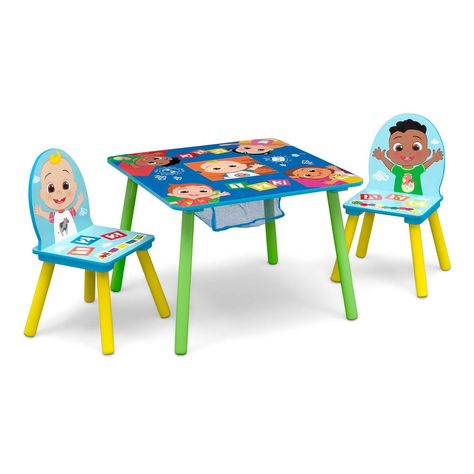 Delta Children Kids Table and Chair Set with Storage (2 Chairs Included) - Greenguard Gold Certified - Ideal for Arts & Crafts, Snack Time, Homeschooling, Homework & More, CoComelon Cocomelon Characters, Kids Table And Chair, Toddler Playroom, Colorful Graphics, Table And Chair Set, Storage Chair, Kids Table, Play Table, Kids Table And Chairs