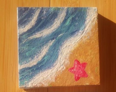 The beach is calling & I must go. 🌊🏖💙 Beach Small Canvas Painting, Mini Beach Paintings, Painting Ideas On Canvas Sea, Pintar Aesthetic, Sea Acrylic Painting, Ideas To Paint, How To Paint Water, Mini Tela, The Beach Is Calling