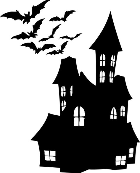 Haunted House Silhouette, Bat Stencil, Moldes Halloween, House Silhouette, Scary Houses, Casa Halloween, Image Halloween, Halloween Stencils, Halloween 3