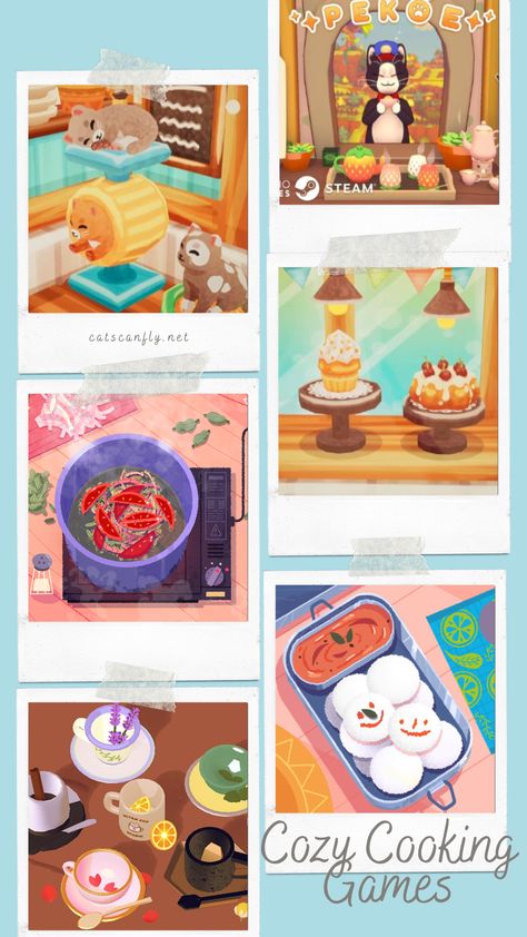 5 super cozy cooking games! Some are management sims, some are narrative journeys. Cook, bake, brew tea, and make friends in your new town! Aesthetic Cozy Mobile Games, Cute Game Recommendations, Cute Gaming Aesthetic, Cozy Games On Mobile, Unpacking Game, Video Game Ideas, Aesthetic Games, Aesthetic Apps Games, Aesthetic Apps