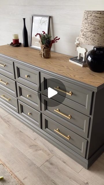 Taupe Dresser Painted Furniture, Paint Colors For Dressers, Painted Dressers Ideas, Cherry Furniture Makeover, Paint Chest Of Drawers, Dresser Top Ideas, Refinish Dresser, Painted Dresser Ideas, Upcycled Dressers