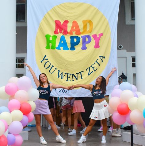 Bid Day Themes Zeta Tau Alpha, Zeta Tau Alpha Bid Day Themes, Mad Happy Bid Day Theme, Mad Happy Bid Day, Bid Day Themes Unique, Sorority Recruitment Banners, Work Week Themes, Unique Bid Day Themes, Sorority Bid Day Themes