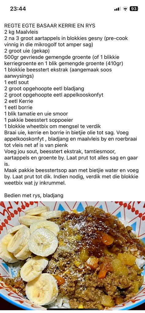 Afrikaans Recipes, Basaar Kerrie En Rys, Boere Resepte Afrikaans, South African Recipes Afrikaanse Resepte, Maalvleis Geregte, Vinnige Maklike Aandetes, Fat Cakes Recipe, Suid Afrikaanse Poeding Resepte, Kook Kos Resepte