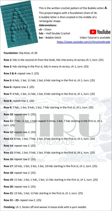 This is the written pattern for the Crochet Bubble Alphabet letter A. Crochet Bubble Letter Pattern, Crochet Bobble Alphabet Letters Pattern Free, Crochet Bubble Letters, Crochet Bobble Alphabet, Crochet Alphabet Letters Pattern Free, Crochet Letters Pattern, Bubble Alphabet, Bubble Stitch, Crochet Alphabet