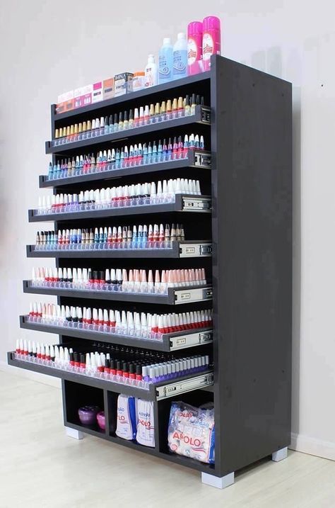 Nail Art Room Decor, Nail Salon Organization, Nail Salon Organization Ideas, Nail Art Room, Nail Organization Ideas, Desain Salon Kuku, Organiser Son Dressing, Koleksi Makeup, Penyimpanan Makeup