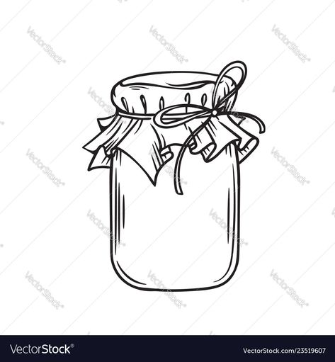 Ball Jar Tattoo, Jelly Jar Drawing, Jam Jar Drawing, Honey Jar Drawing, Jam Jar Tattoo, Jar Sketch, Cute Honey Jar, Jar Outline, Honey Drawing