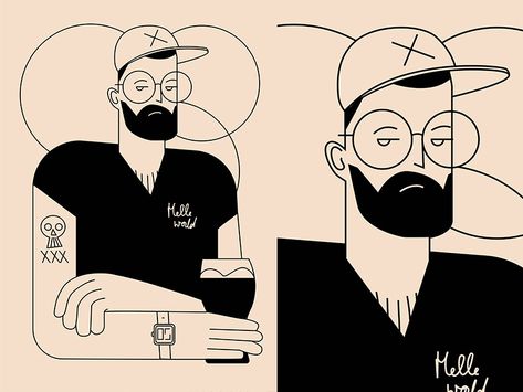 Hipster And Beer by Rokas Aleliunas Everyday Illustration, Casual Polar Bear, Beard Illustration, Hipster Illustration, October November December, Brewery Design, Mid Century Illustration, Quirky Illustration, January February March