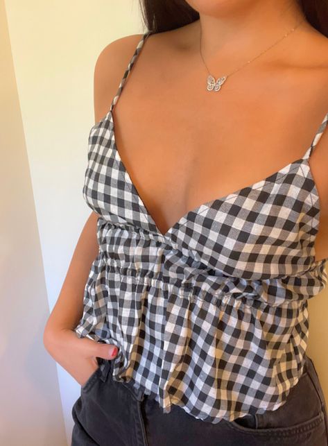 Dilara Cami Top - Black & White Gingham - MEDIUM Black Tops Aesthetic, Unique Tops For Women, Gingham Clothes, Tie Up Top, Gingham Top, Black Cami Top, Black And White Gingham, Contemporary Clothing, Trendy Fashion Tops