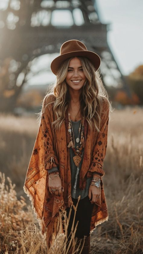 Discover the perfect Boho Fall Outfit with a touch of Hippie Western Casual and Midsize vibes for 2024 This Witchy Size-Inclusive Cute and Edgy ensemble embodies 2023 Fashion Trends for Women seeking Bohemian style inspiration Get Dark Hippe Bohemian style ideas here Boho Style Work Outfits, Witchy Fall Fashion, Vintage Bohemian Outfits, Boho Western Style Outfits, Boho Thanksgiving Outfit, Western Boho Outfits Women, 2024 Clothing Trends For Women, Boho Autumn Outfits, Winter Bohemian Outfits