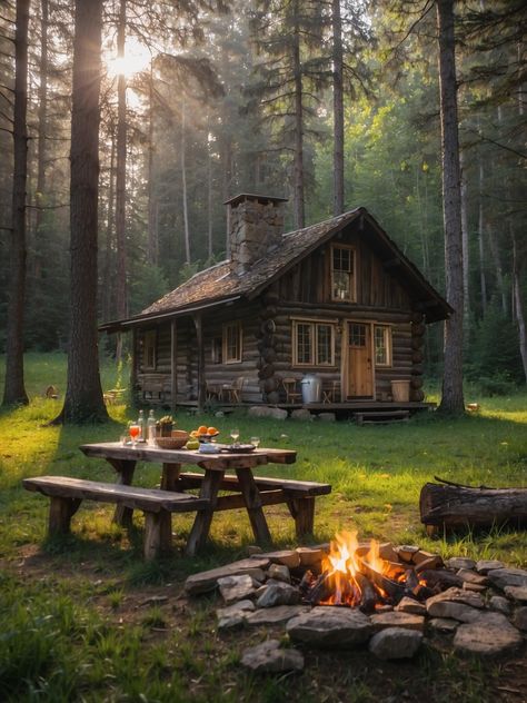 Lodge In The Woods, Small Cabin In Woods, Cozy Cottage In The Woods, Camp Cabins, Cabin Porches, Woodland Cabin, Cabin Vibes, Camp House, Little Cabin In The Woods