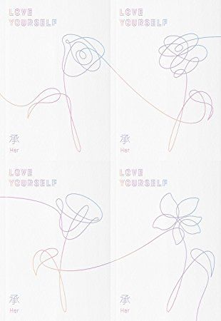 BTS LOVE YOURSELF ALBUM L,O,V,E versions Love Yourself Album, Kpop Tattoos, Dark Red Hair Color, Love Yourself Tattoo, Bts Tattoos, Bts Love Yourself, Bts Drawings, Bts Fans, Album Bts