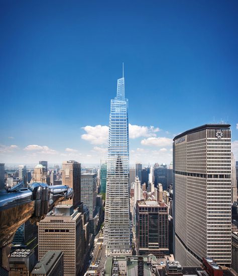 Shaped to reference New York's Art Deco towers, One Vanderbilt will feature angled sides that finish in steps towards its spire-topped pinnacle. Metlife Building, Skyscraper New York, One Vanderbilt, 432 Park Avenue, New York Projects, Skyscraper Architecture, Office Tower, Grand Central Station, Tower Design