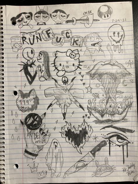 Bored Sketches Doodles, Sketches When Your Bored, Spicy Doodle Art, Sketchbook Ideas Graffiti, Small Things To Draw When Bored, Quick Doodles Sketches, What To Sketch When Bored, Small Grunge Drawings, Sketches When Bored