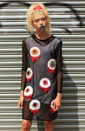 o Eyeball Dress, Google Eyes, Eye Ball, Edc Outfits, Mini Bike, Upcycle Clothes, Goggles, Tshirt Dress, Shirt Dress