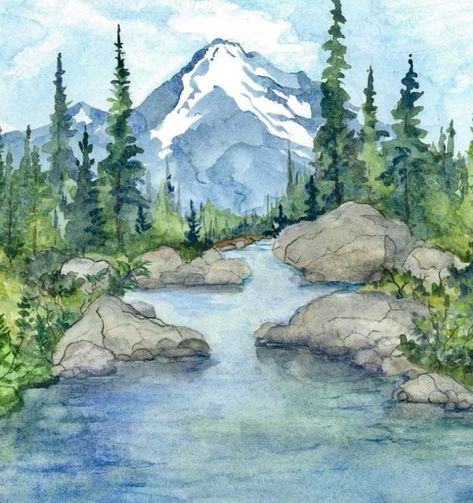 Landscape Drawing Easy, Landscape Painting Watercolor, Easy Landscape Paintings, Water Watercolor, Watercolor Scenery, Paintings Landscape, Watercolor Art Landscape, Watercolor Paintings Nature, Nature Watercolor