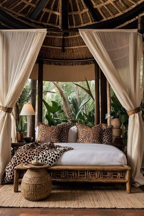 Jungle House Decor, Tropical British Colonial Bedroom, Safari Bedroom Ideas, Caribbean Homes Interiors, Safari Interior Design, West Indies Bedroom, Safari Lodge Interior, Bali Room, British Colonial Bedroom