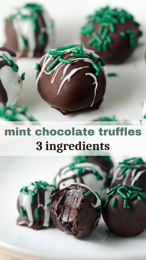 Indulge in a sweet and refreshing treat with our mint chocolate truffles! Made with rich, creamy chocolate and a hint of cool mint, these truffles are the perfect after-dinner dessert or midday snack and are great for St. Patrick's Day or Christmas. They are vegan, dairy-free, and gluten-free. Mint Baked Goods, Mint Truffles Recipe, Chocolate Mint Recipes, Truffles Recipe Easy, Mint Chocolate Truffles, Baking Dessert Recipes, Christmas Cupcake Ideas, Mint Desserts, Homemade Truffles