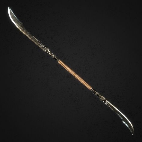 Double Bladed Spear, Double Sided Spear Concept Design, Double Bladed Staff, Double Ended Spear, Double Bladed Scimitar, Duel Swords, Double Swords, Bloodborne Concept Art, Wall Mounted Pc