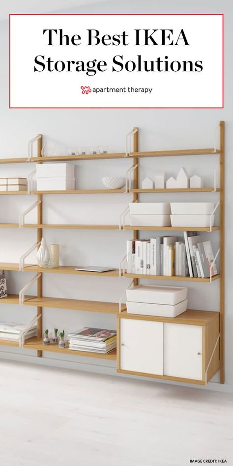 With dozens of shelves, wardrobes, and cabinets to choose from, finding the perfect IKEA storage system for your space can seem a little daunting. According to experts, there are three options that are practically perfect for any space. #storagesolutions #ikeahacks #shelvingideas #storageideas #ikea Ikea Svalnas, Ikea Storage Solutions, Ikea Kallax Shelf Unit, Ikea Hack Storage, Ikea Shelving Unit, Ikea Units, Ikea Kallax Shelf, Ikea Apartments, Closet Clothes Storage