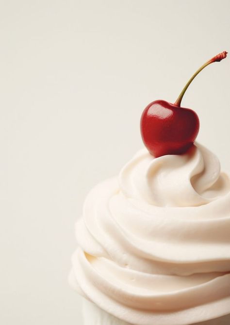 A whipped cream and a cherry on top dessert cupcake fruit. | free image by rawpixel.com / Boom Cupcake With Cherry On Top, Dessert Reference Photos, Cherry Vanilla Aesthetic, Whipped Cream Aesthetic, Cherry Whipped Cream, Cupcake Aesthetic, Cherries Aesthetic, Cherry Fragrance, Aesthetic Fruit