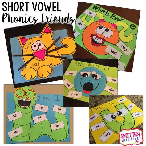 Short Vowel Crafts Activities, Short Vowel Anchor Chart First Grade, Short I Activities First Grade, Short Vowel Crafts, Short I Anchor Chart, Short Vowel Activities First Grade, Short Vowel Activities Kindergarten, Short A Activities First Grade, Phonics Crafts First Grade