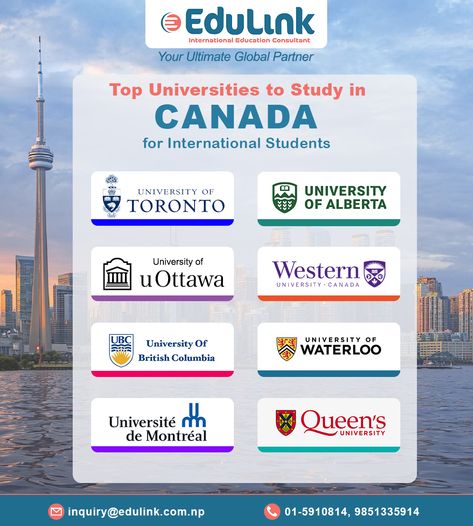 Universities in Canada || Edulink International Education Consultant Canada University, Universities In Canada, Aesthetic University, Canada Information, Prayer Vision Board, Sat Math, Admissions Poster, Canadian Universities, University Of Ottawa