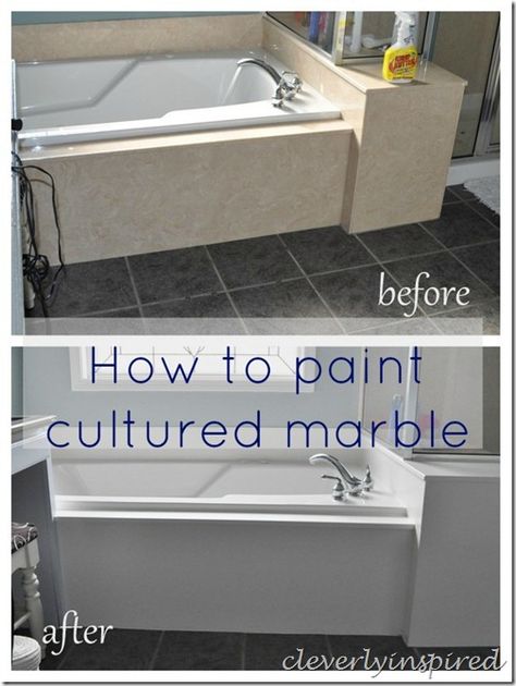 You mean to tell me I can paint over my black tub, shower and vanity top? Yes!! How to paint cultured marble. Marble Tub Surround, Painting Bathroom Countertops, Cultured Marble Shower, Cultured Marble Countertops, Painting Bathtub, Black Tub, Marble Bathtub, Marble Tub, Refinish Bathtub