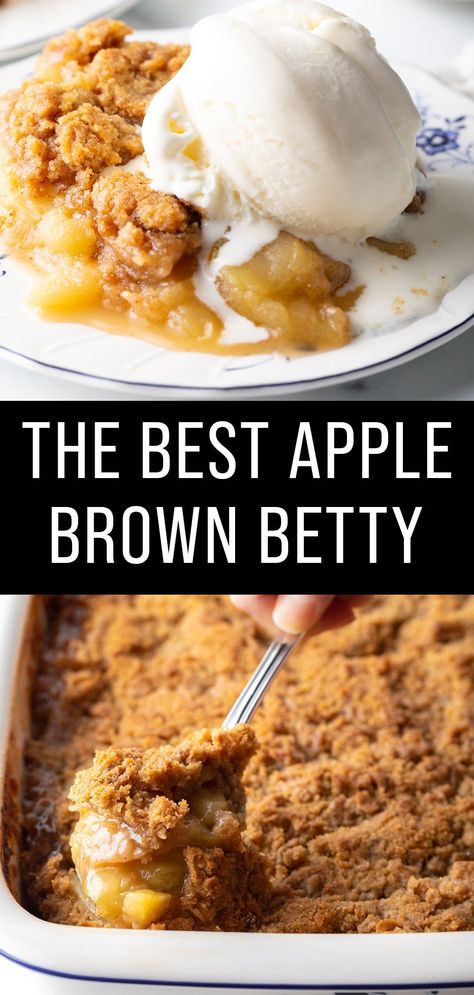 This Apple Brown Betty (apple crisp) is a classic dessert that’s delicious any time of year! Frozen Apple Desserts, Brown Apple Betty Recipe, Apple Brown Betty Pioneer Woman, Easy Apple Betty Recipe, Southern Apple Crisp, Apple Betty Recipe With Oats, Easy Green Apple Dessert, Stovetop Apple Dessert, Best Apple Dessert Recipes Fall